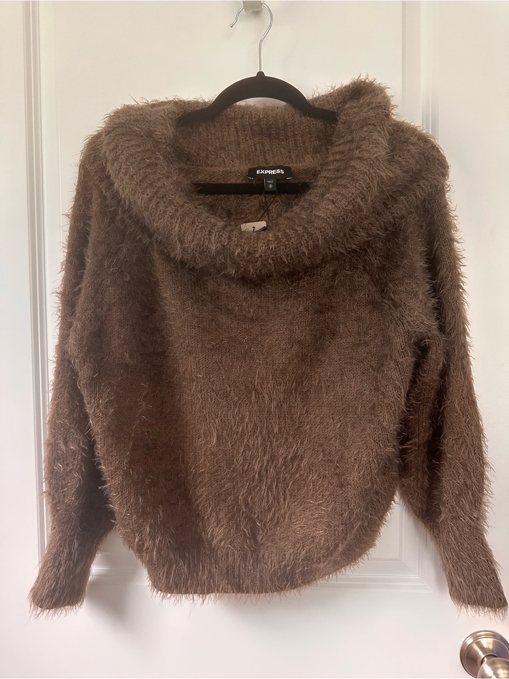 Express Brown Fuzzy Cowl-Neck Sweater